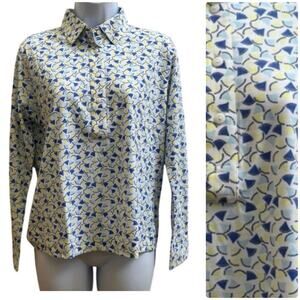 Leon Levin Collared Long Sleeve Geometric Print Polo Shirt Petite Small